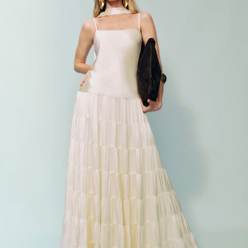 Reformation Agnes Silk Dress Ivory - Size 4